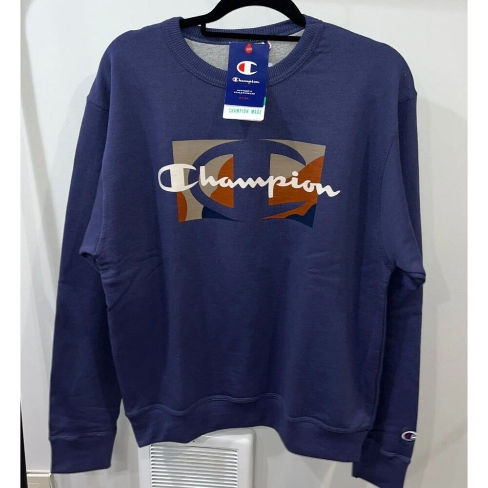 NWT Champion Blue Graphic Logo Crewneck Sweatshirt